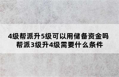 4级帮派升5级可以用储备资金吗 帮派3级升4级需要什么条件